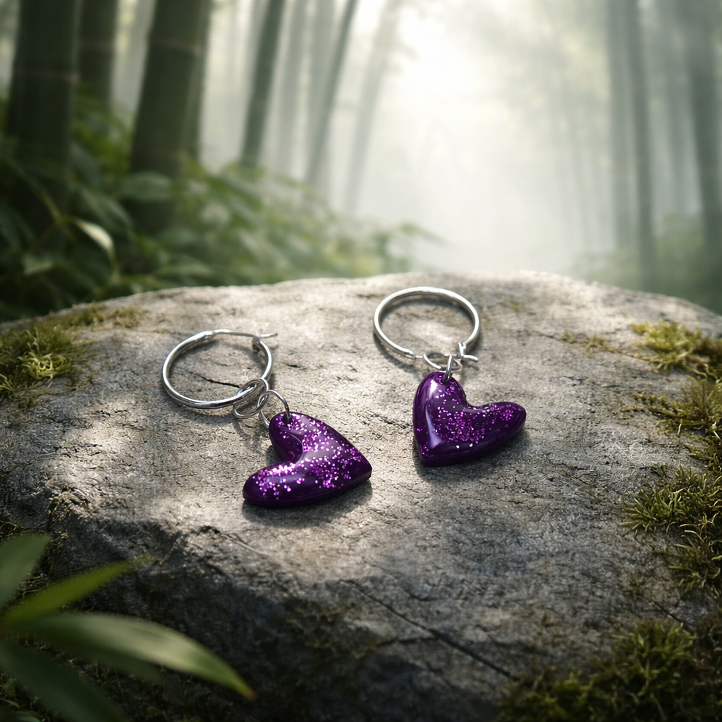 Purple Glittery Polymer Clay Hearts
