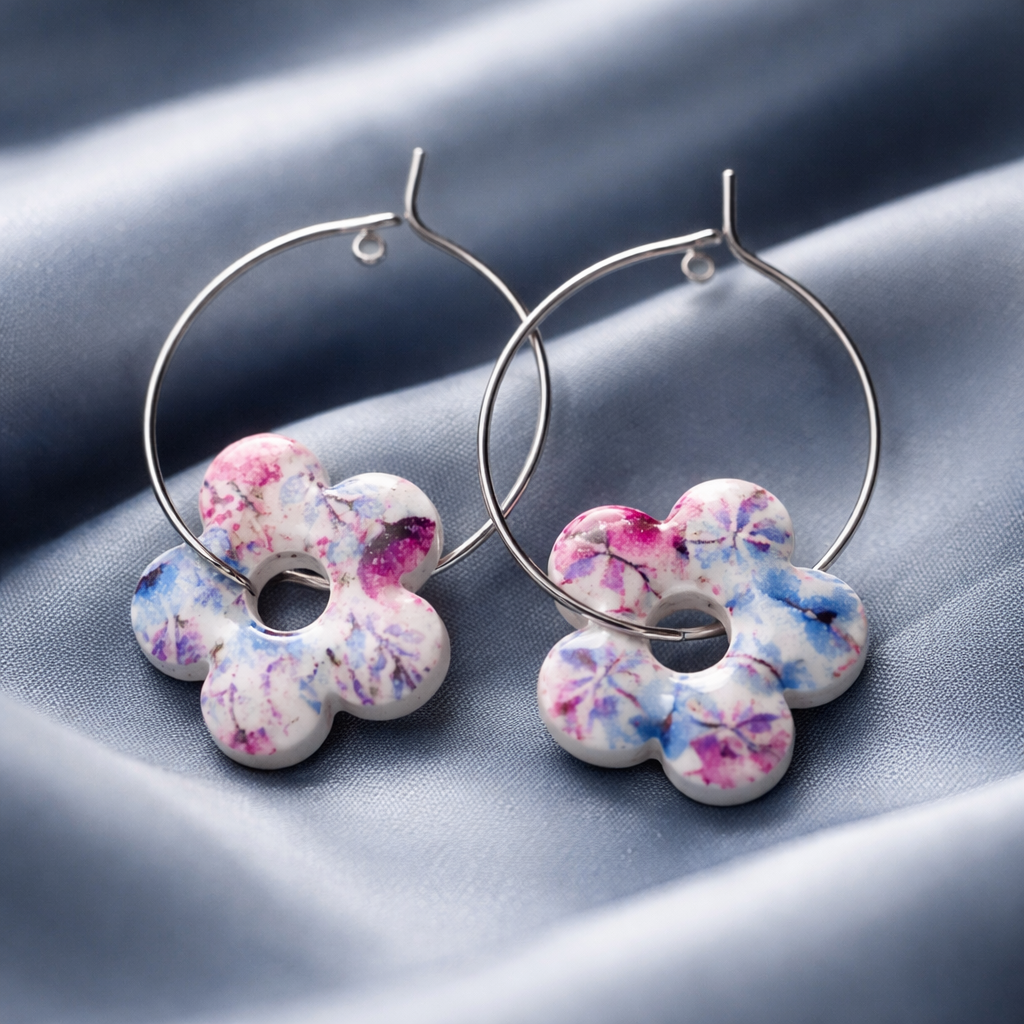 Summer Flower Polymer Clay Handcrafted Dangle Earrings