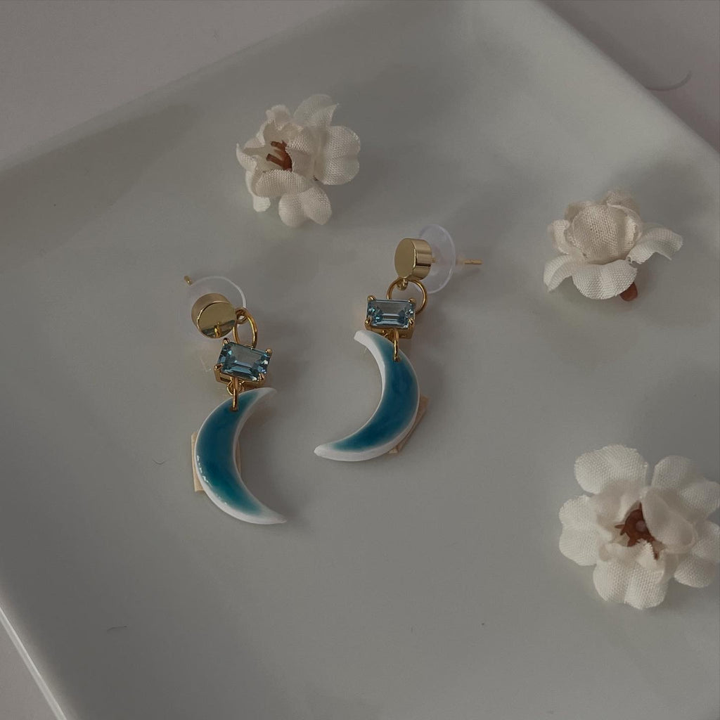 Blue Moon Polymer Clay Dangle Earrings