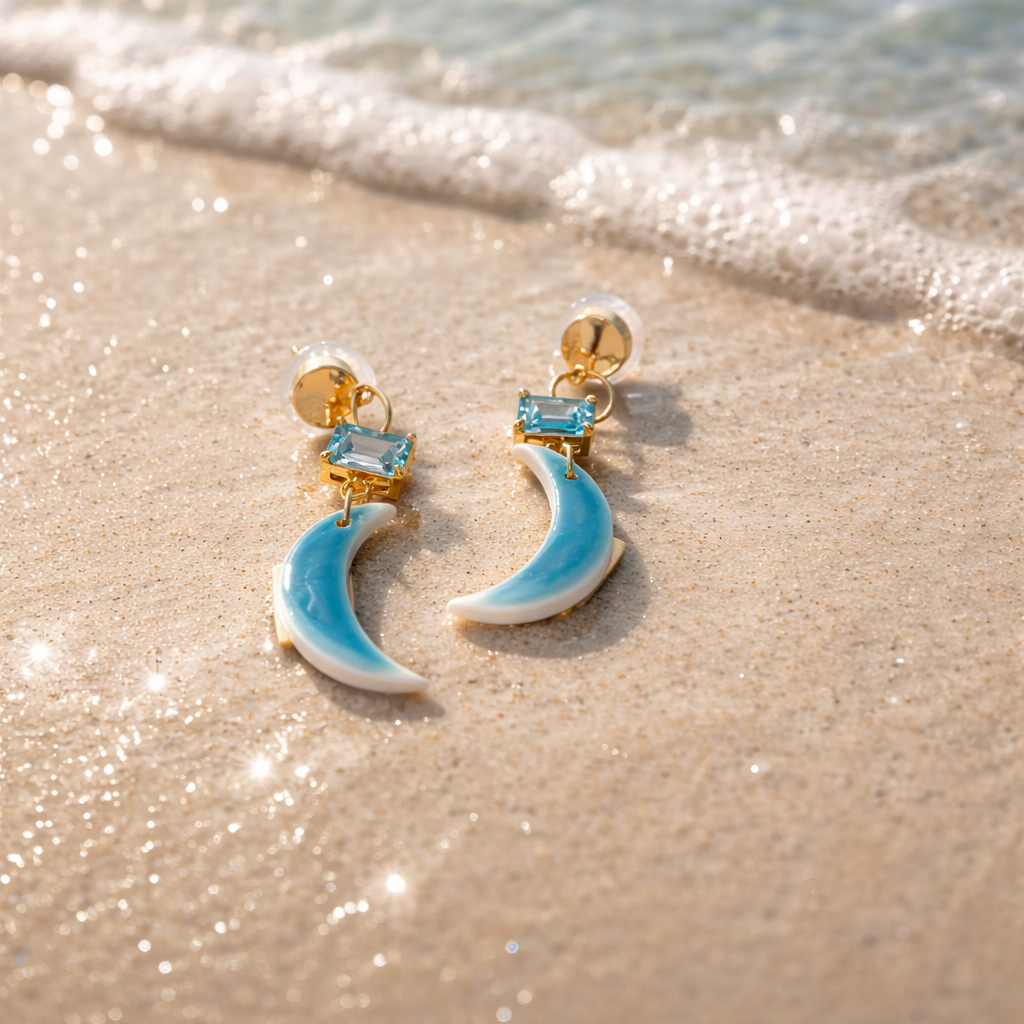 Blue Moon Polymer Clay Dangle Earrings
