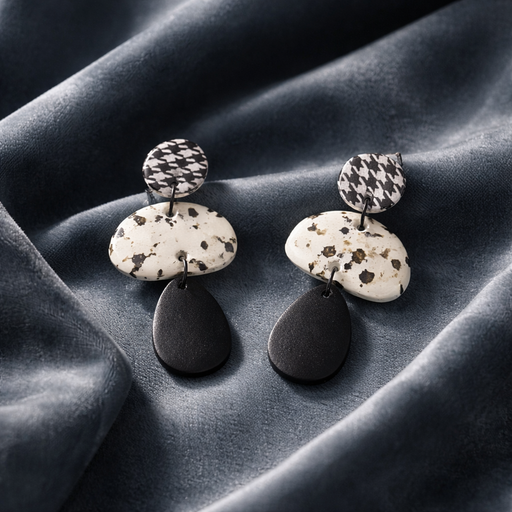Black & White Polymer Clay 3 design dangles - Style A