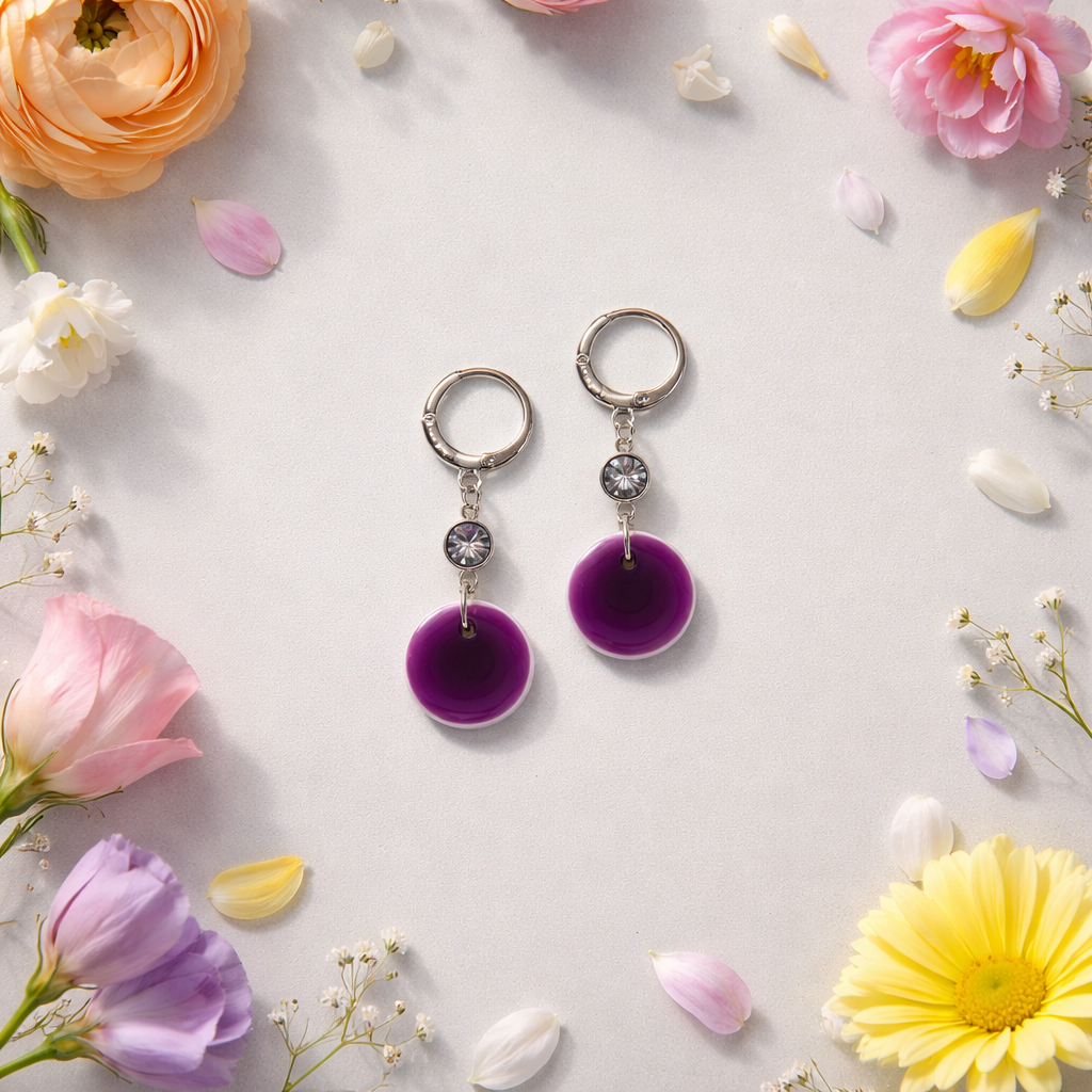 Amethyst Drop Polymer Clay Dangle Earrings