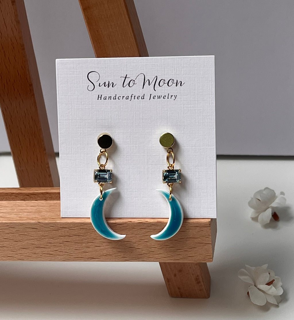 Blue Moon Polymer Clay Dangle Earrings