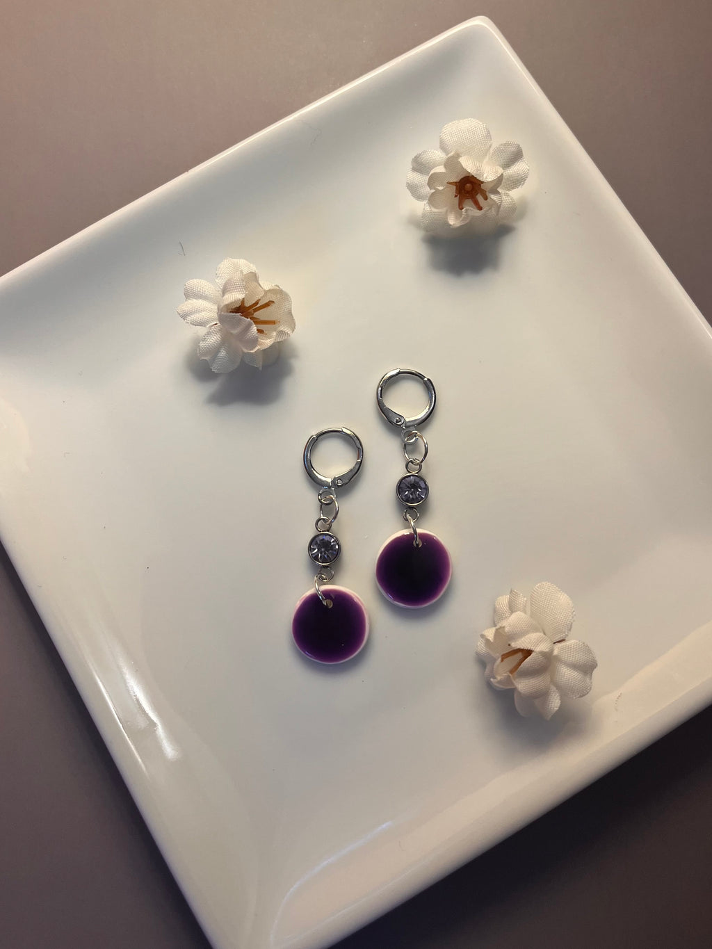 Amethyst Drop Polymer Clay Dangle Earrings