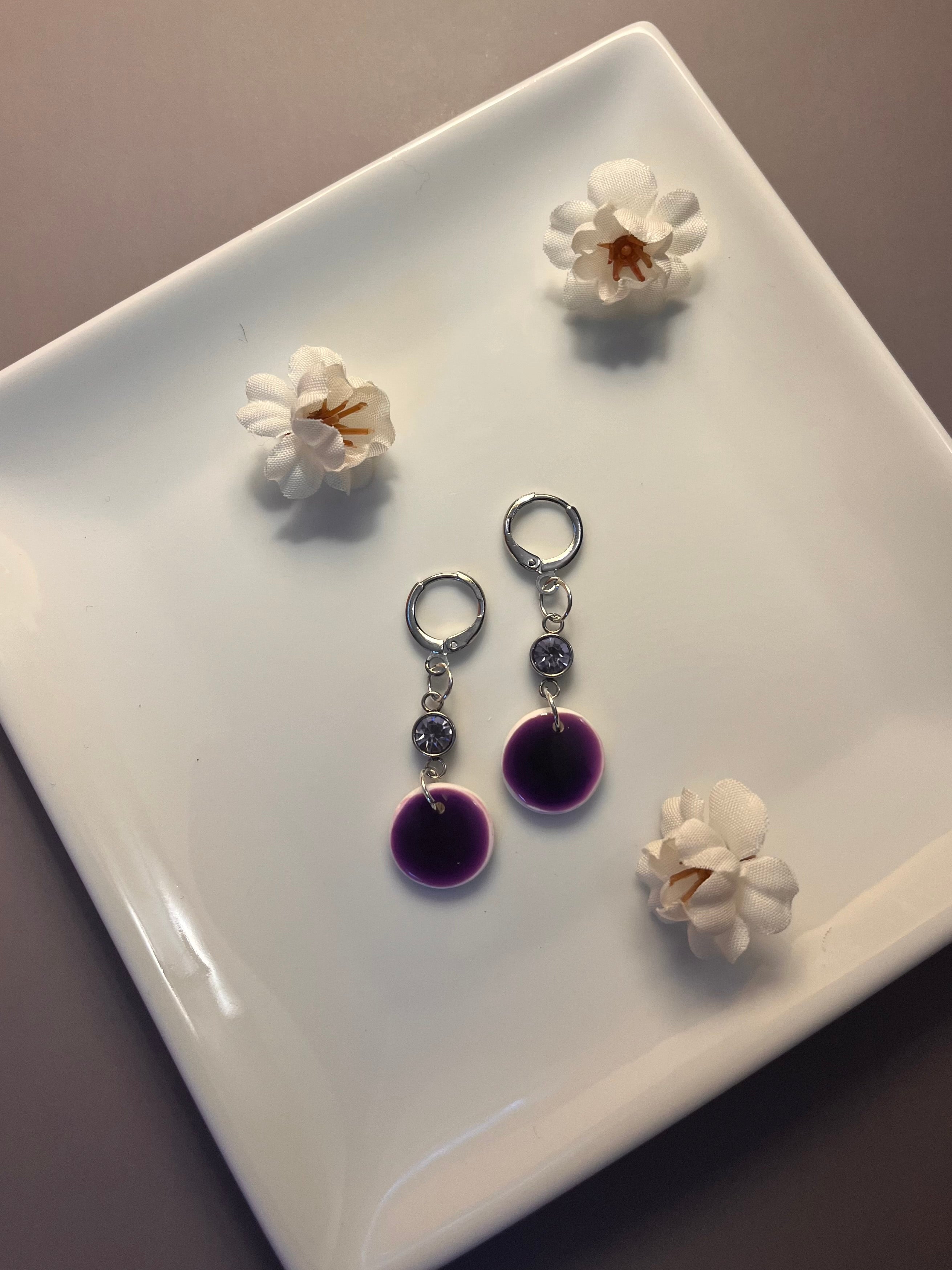 Amethyst Drop Polymer Clay Dangle Earrings