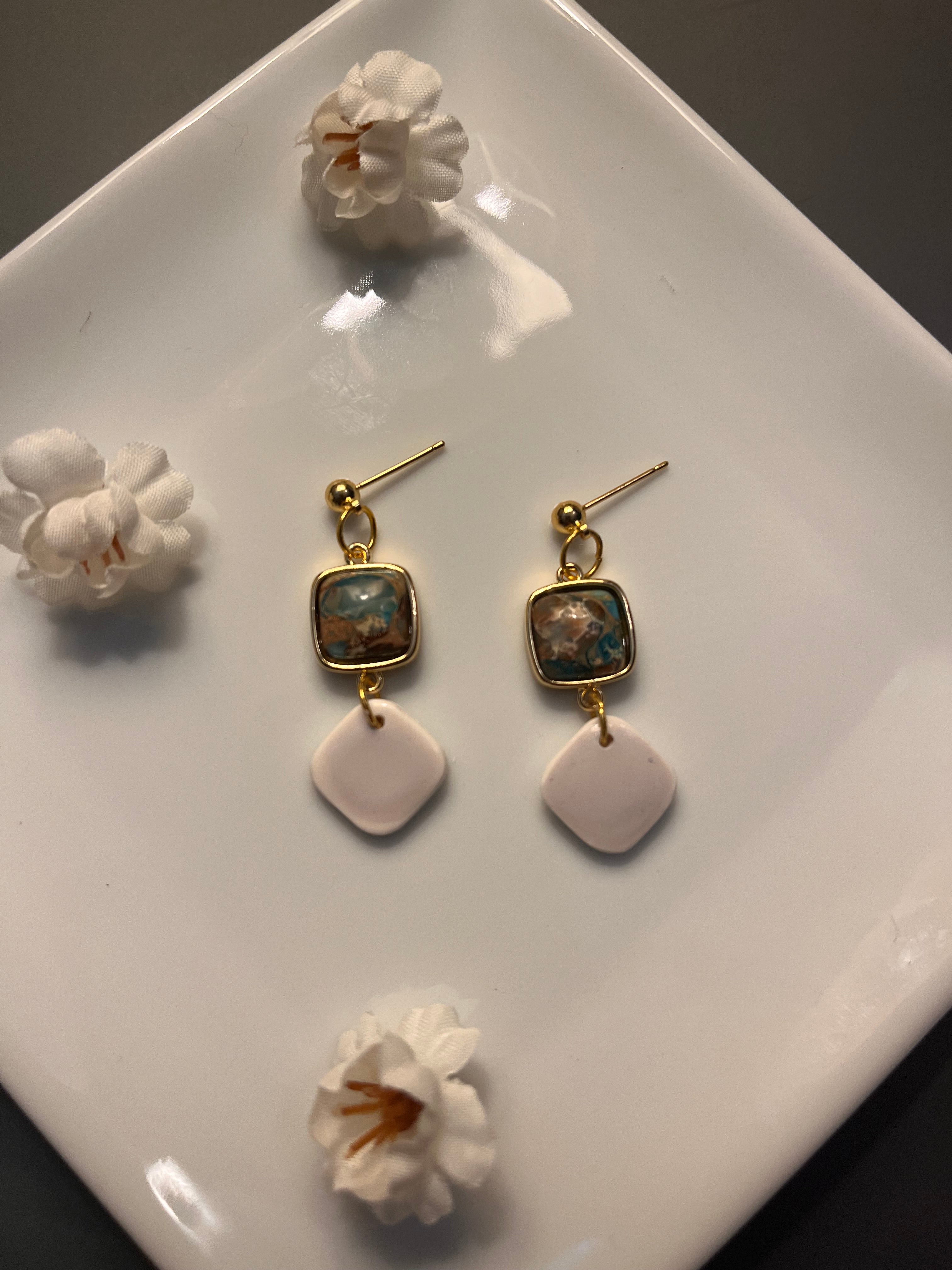 Cocoa Gemstone Polymer Clay Dangles Earrings