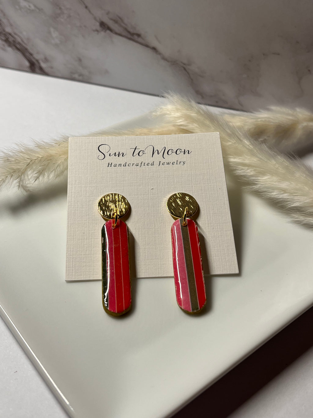 Ribbon Candy Polymer Clay Drop Earrings