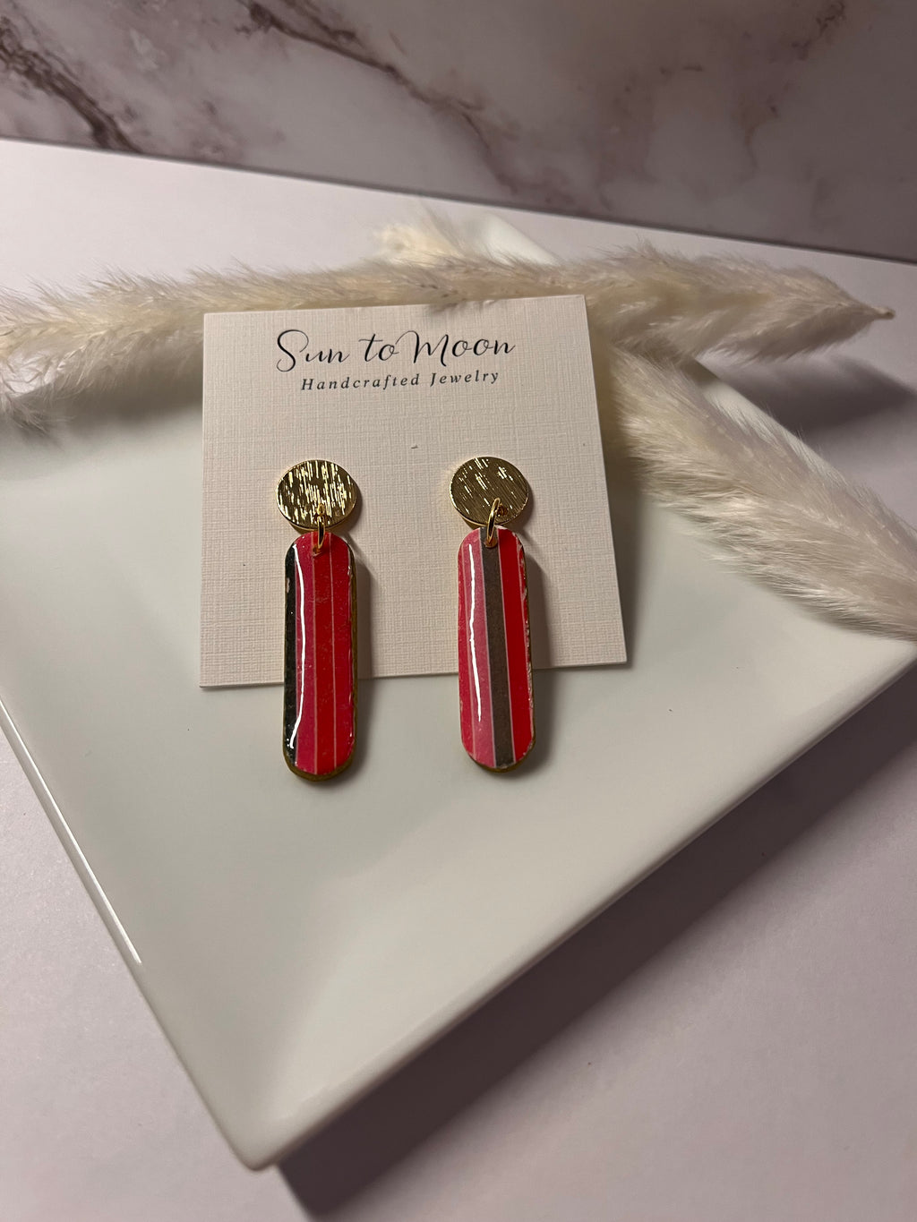 Ribbon Candy Polymer Clay Drop Earrings