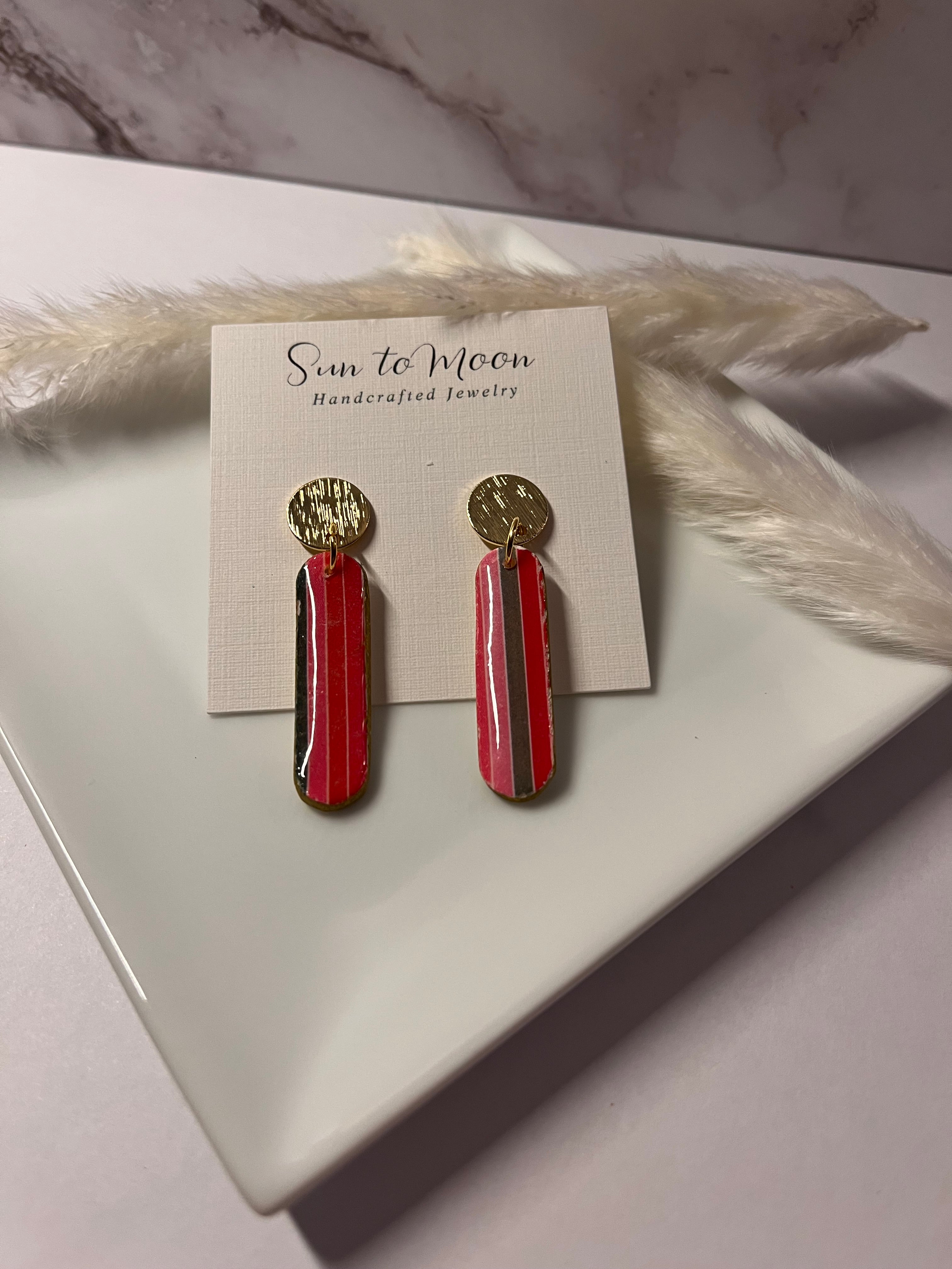 Ribbon Candy Polymer Clay Drop Earrings