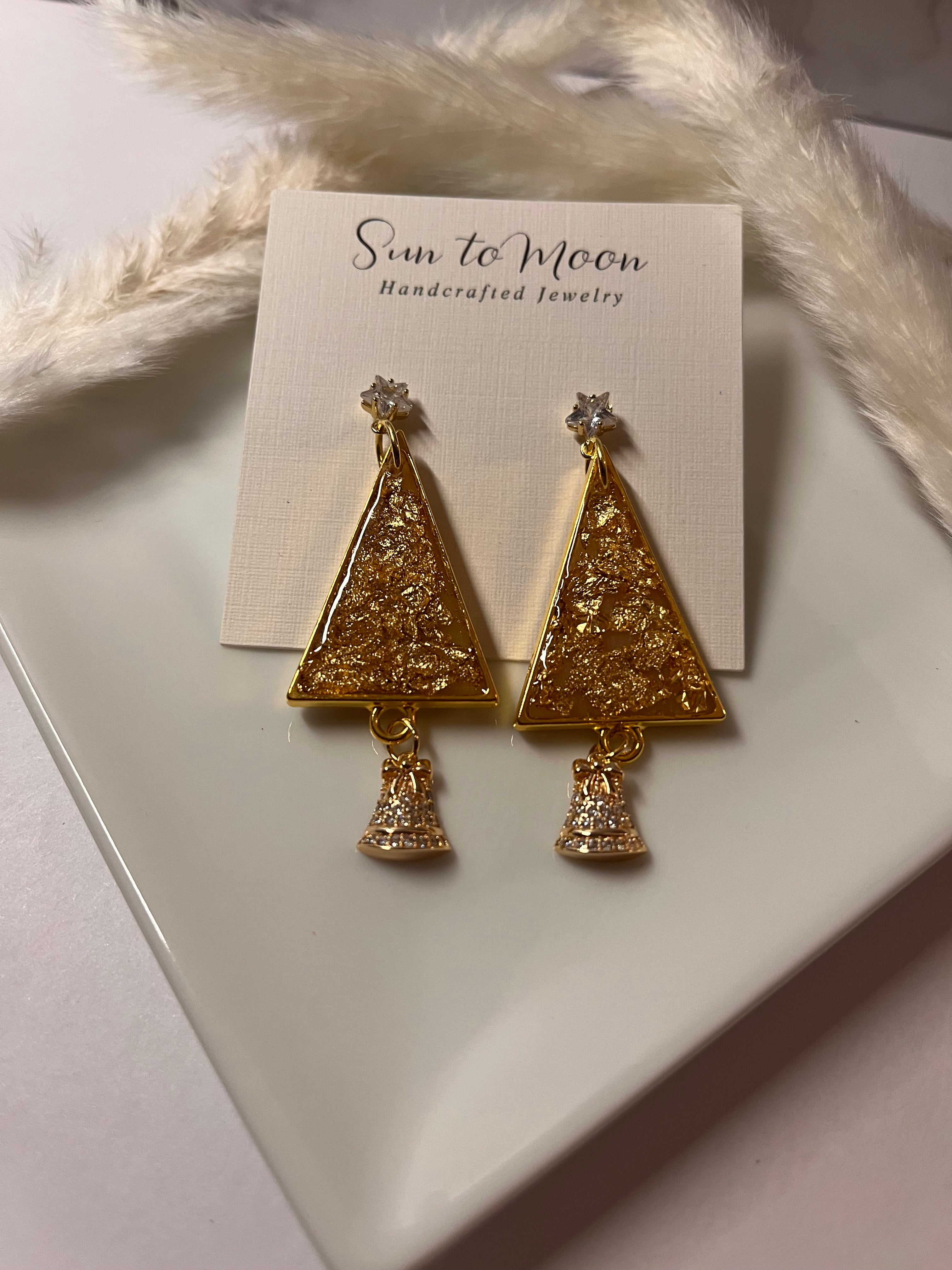 Gold Flake Christmas Tree Polymer Clay Drop Earrings