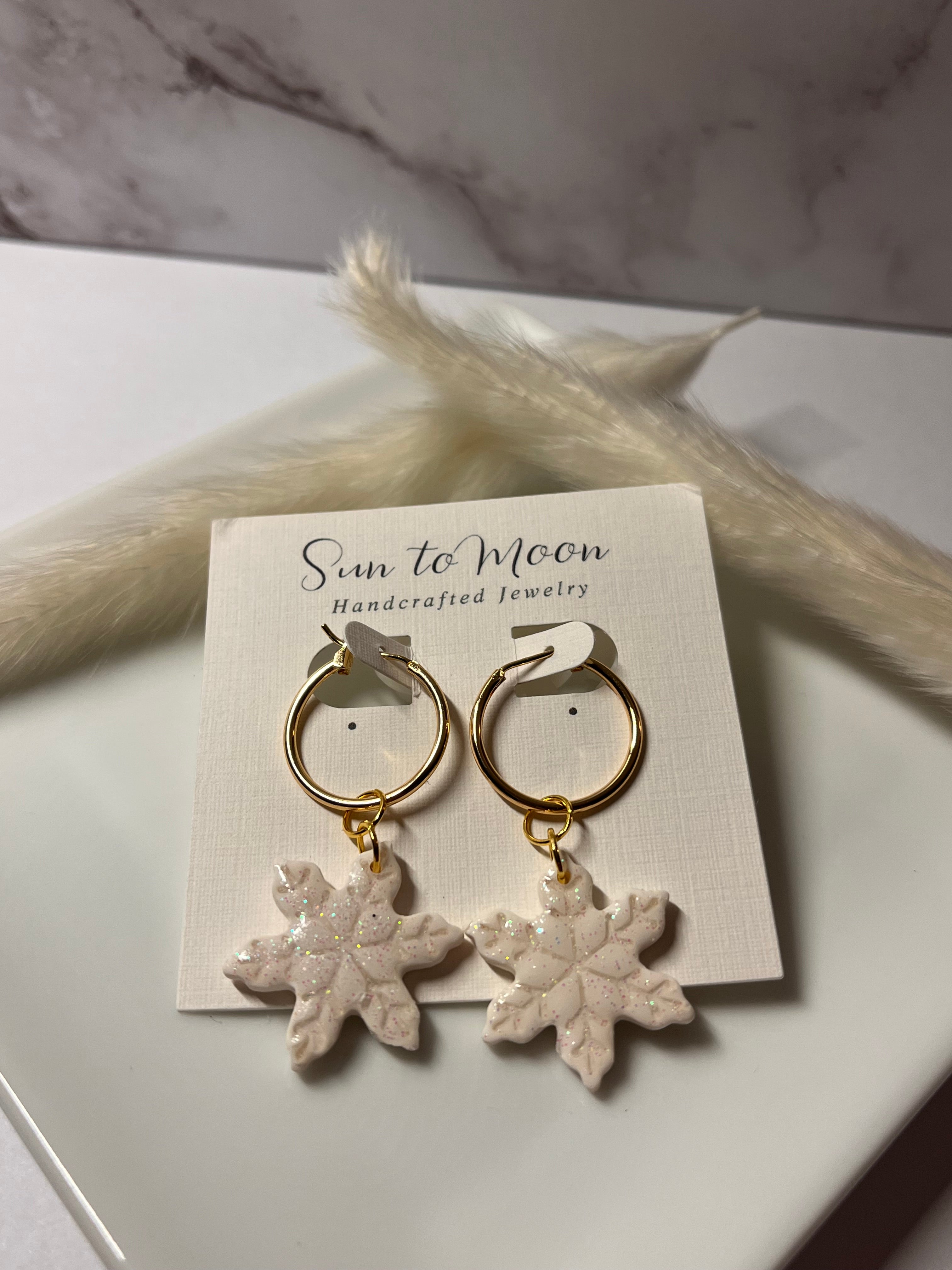Christmas Snowflake Polymer Clay Dangle Earrings
