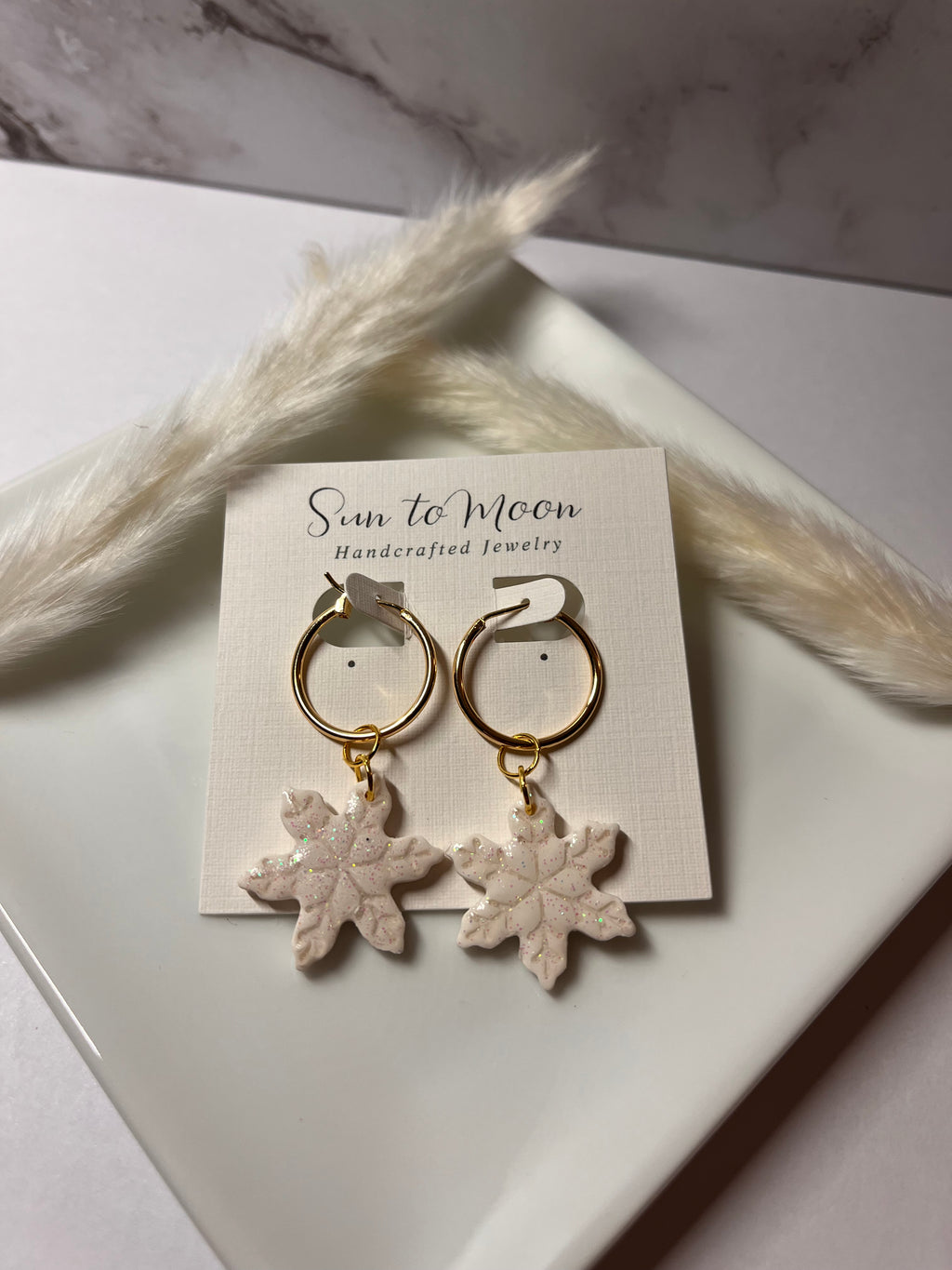 Christmas Snowflake Polymer Clay Dangle Earrings