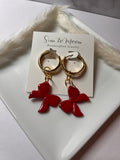 Red Bow Christmas Polymer Clay Dangle Earrings