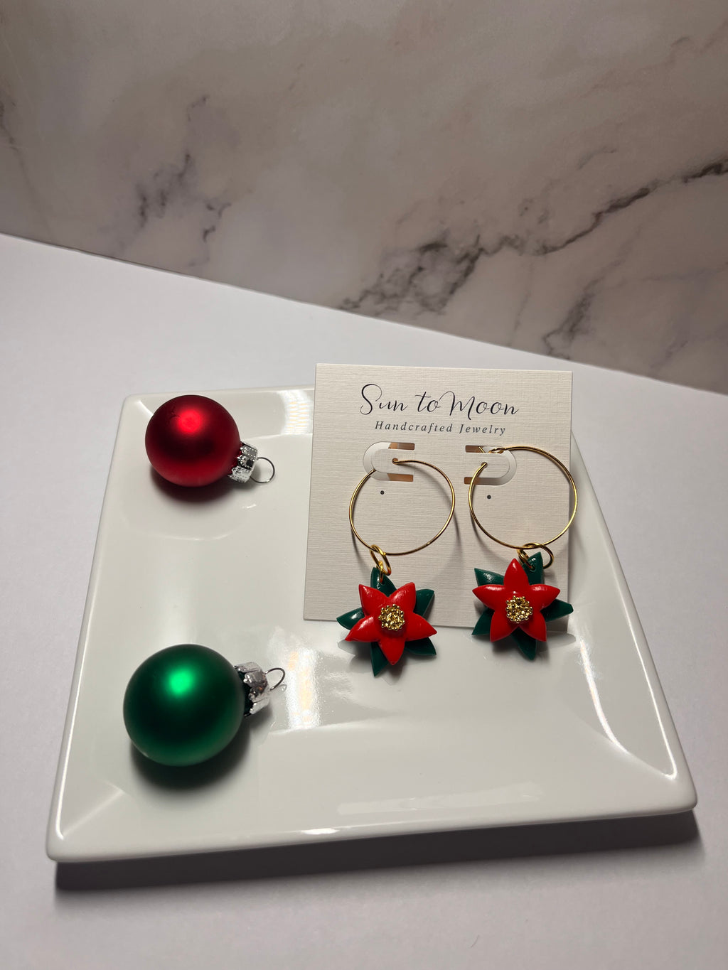 Christmas Poinsettia Handcrafted Polymer Clay Dangle Earrings