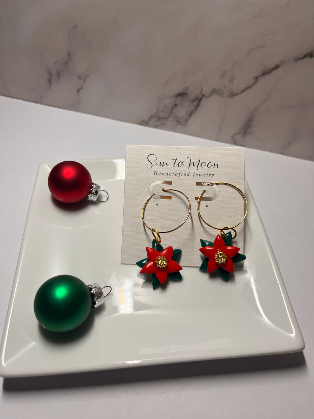 Christmas Poinsettia Handcrafted Polymer Clay Dangle Earrings
