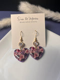 Rose Heart with Clear Heart Gem Polymer Clay Dangles
