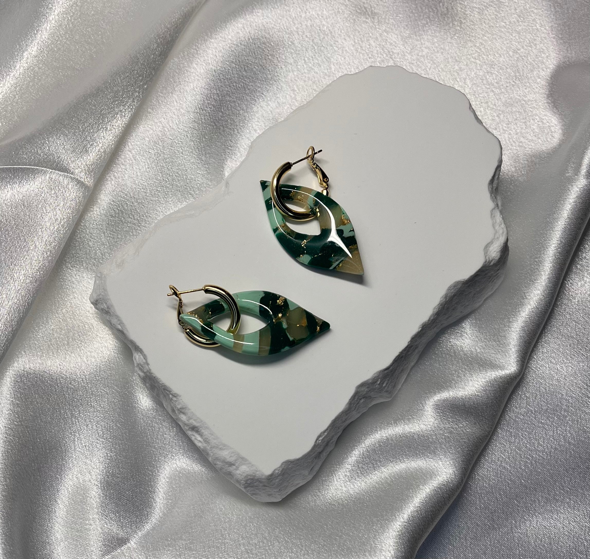 Green and Gold Polymer Clay Dangles