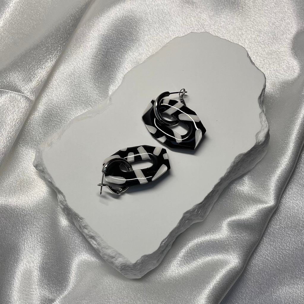 Black & White with Lines Polymer Clay Dangles