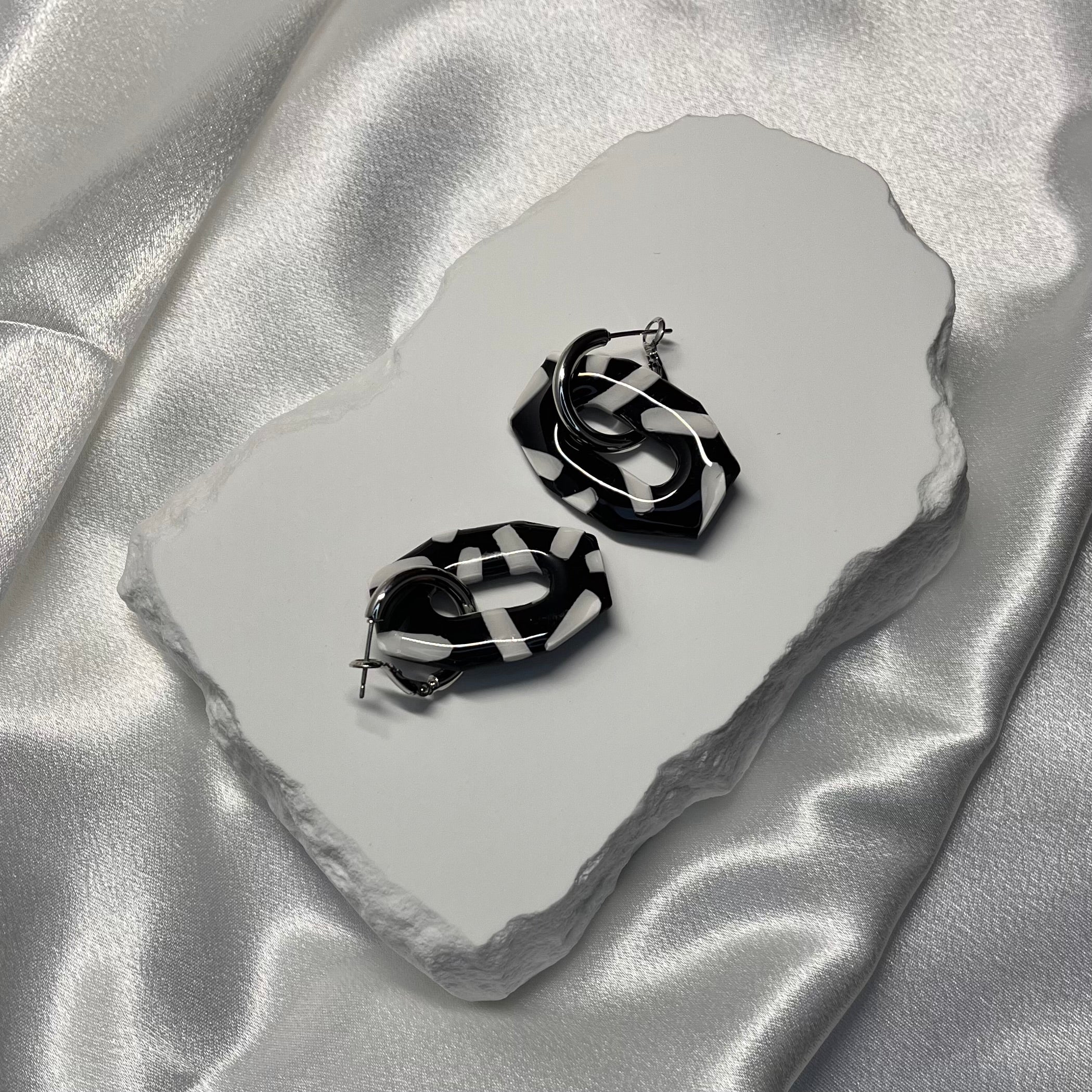 Black & White with Lines Polymer Clay Dangles