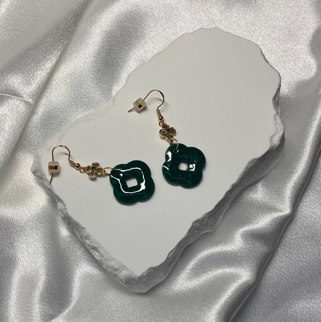 Celtic Clover with Green Shamrock Polymer Clay Dangles