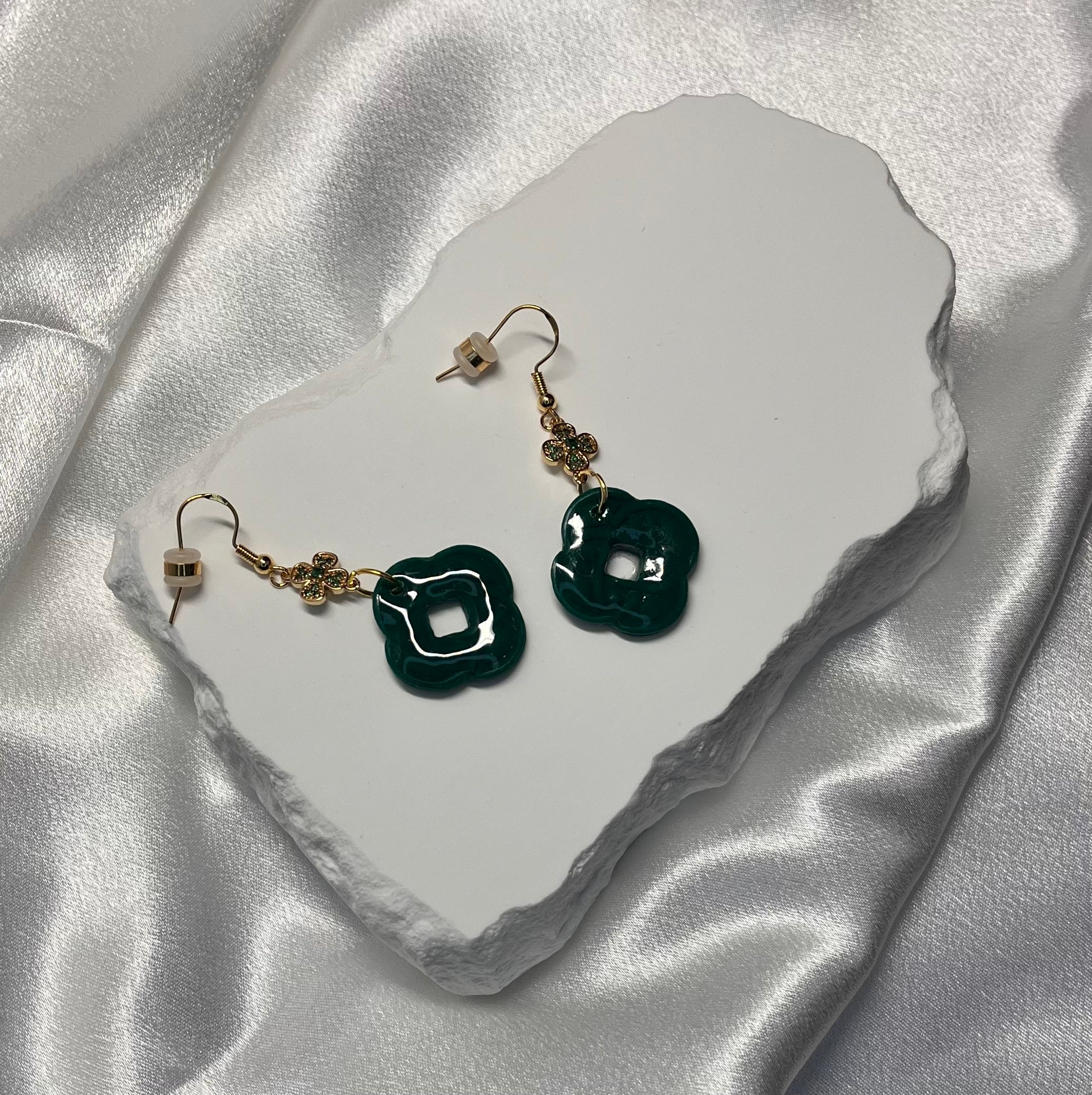 Celtic Clover with Green Shamrock Polymer Clay Dangles