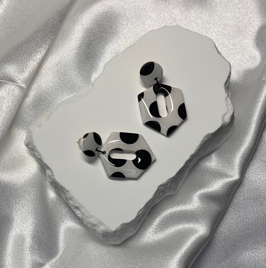 White & Black Polymer Clay Polka Dot Posts