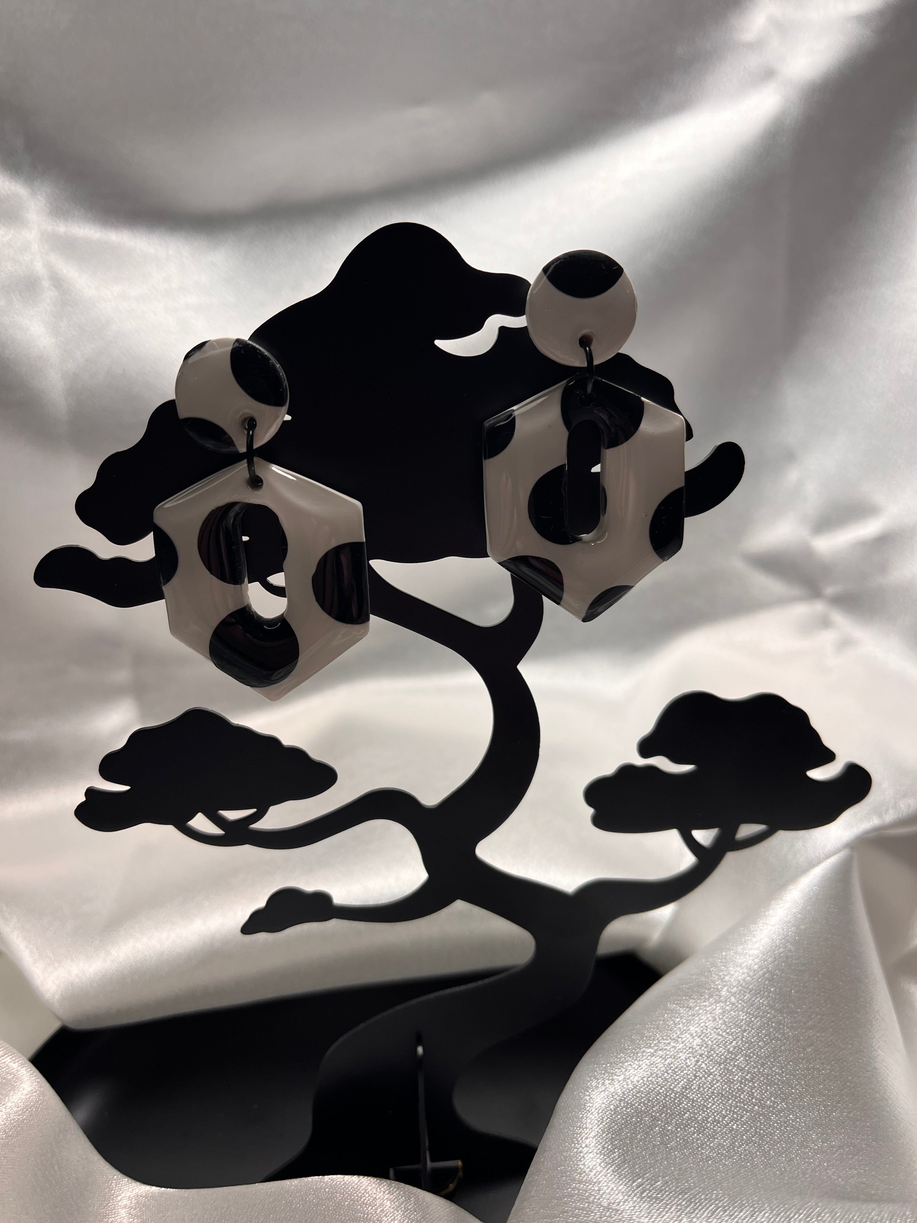 White & Black Polymer Clay Polka Dot Posts