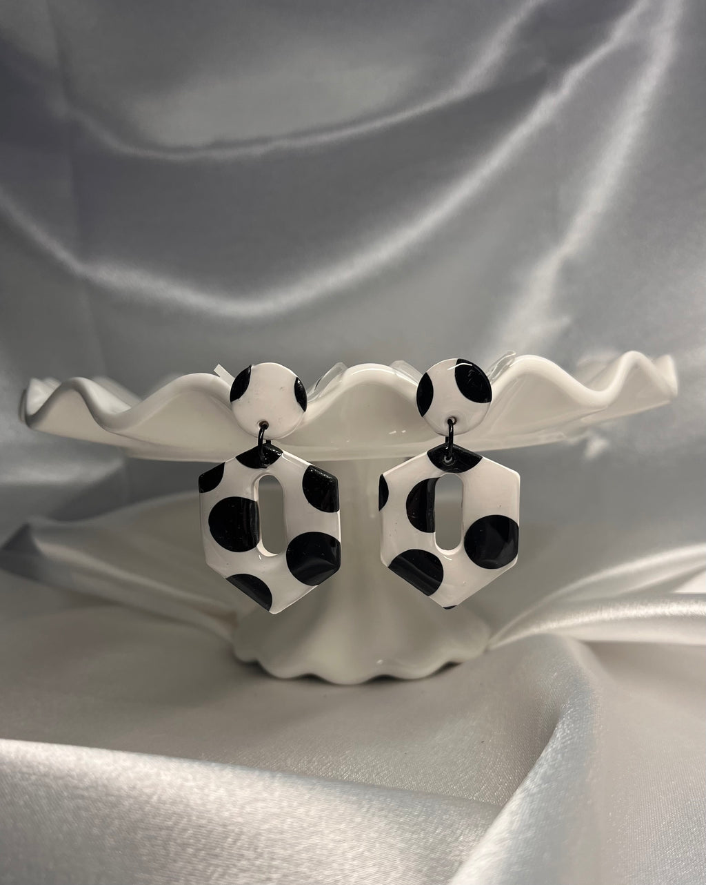 White & Black Polymer Clay Polka Dot Posts