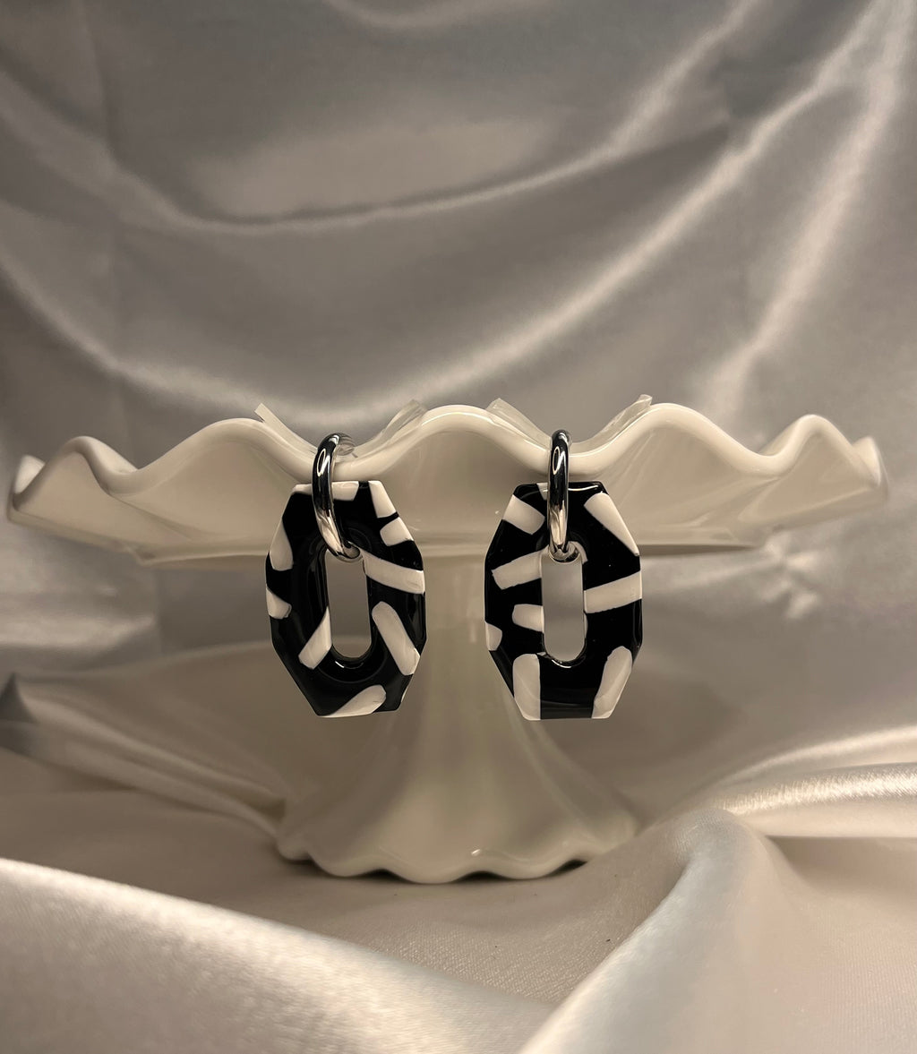 Black & White with Lines Polymer Clay Dangles