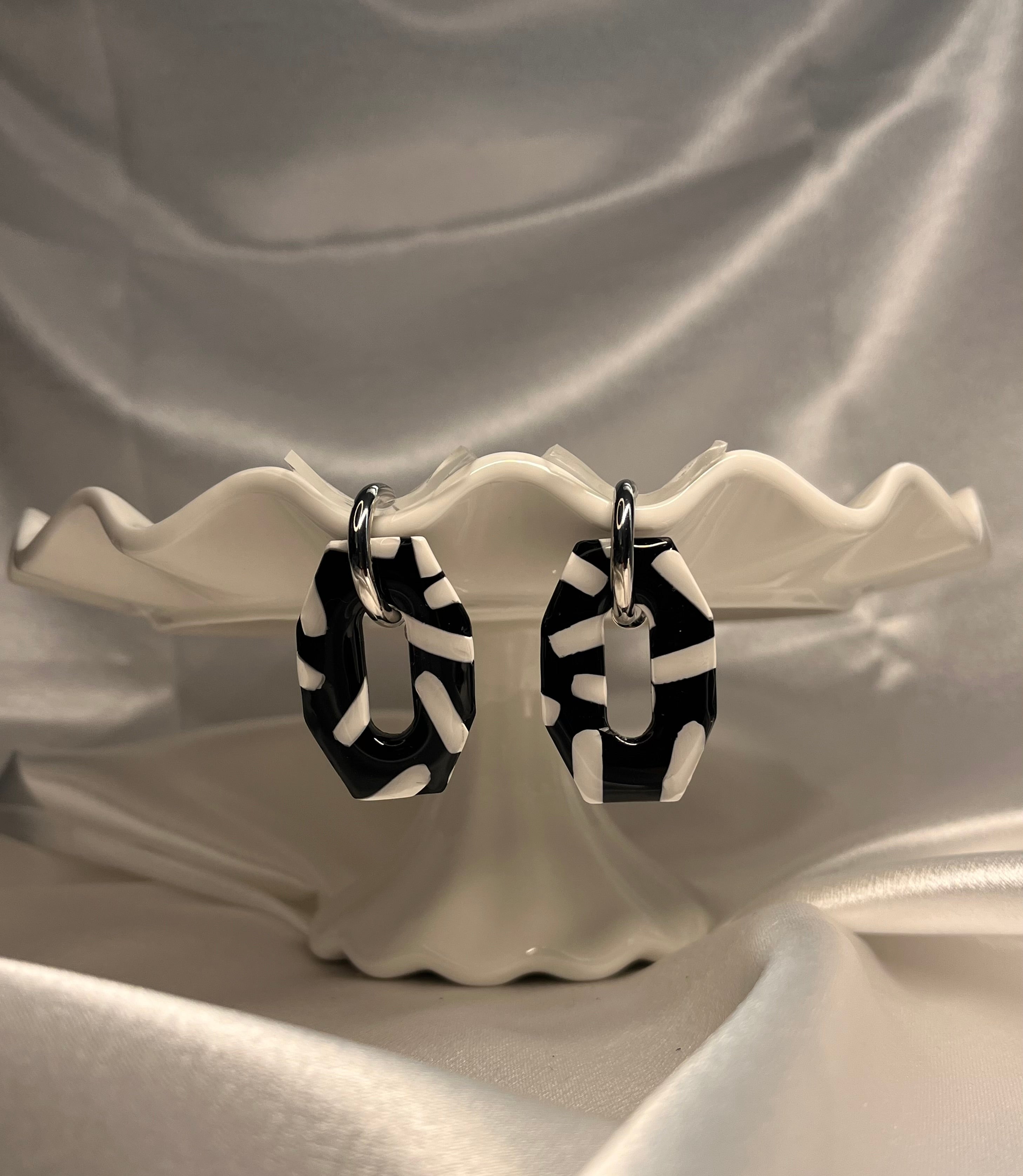 Black & White with Lines Polymer Clay Dangles