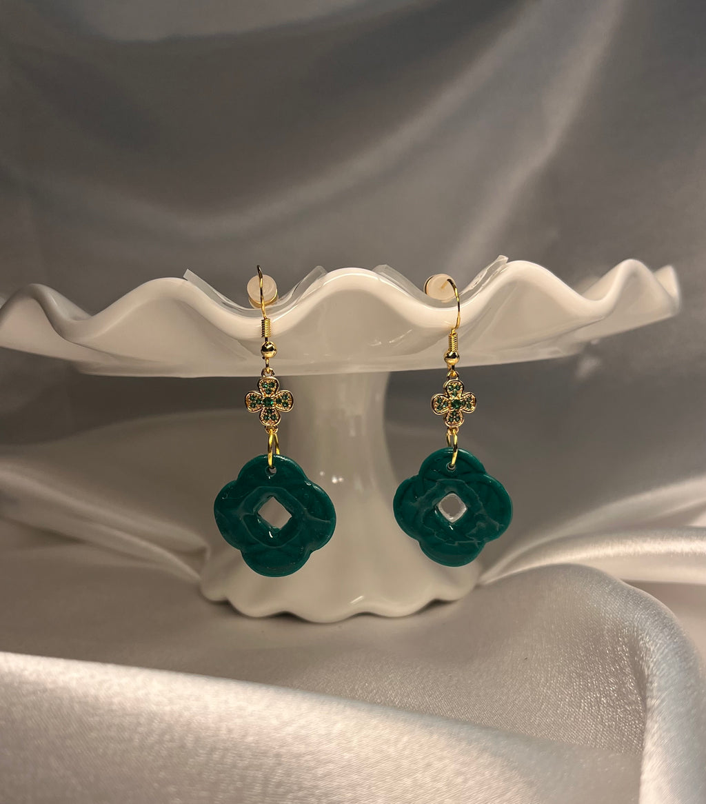 Celtic Clover with Green Shamrock Polymer Clay Dangles