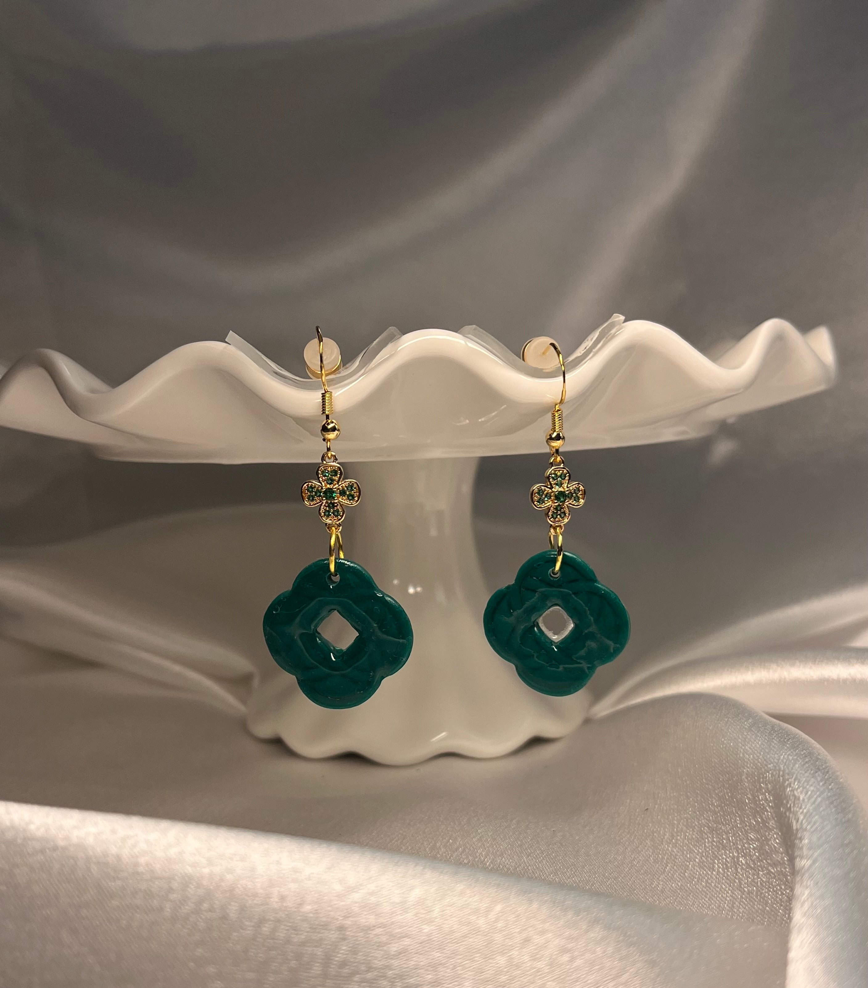 Celtic Clover with Green Shamrock Polymer Clay Dangles