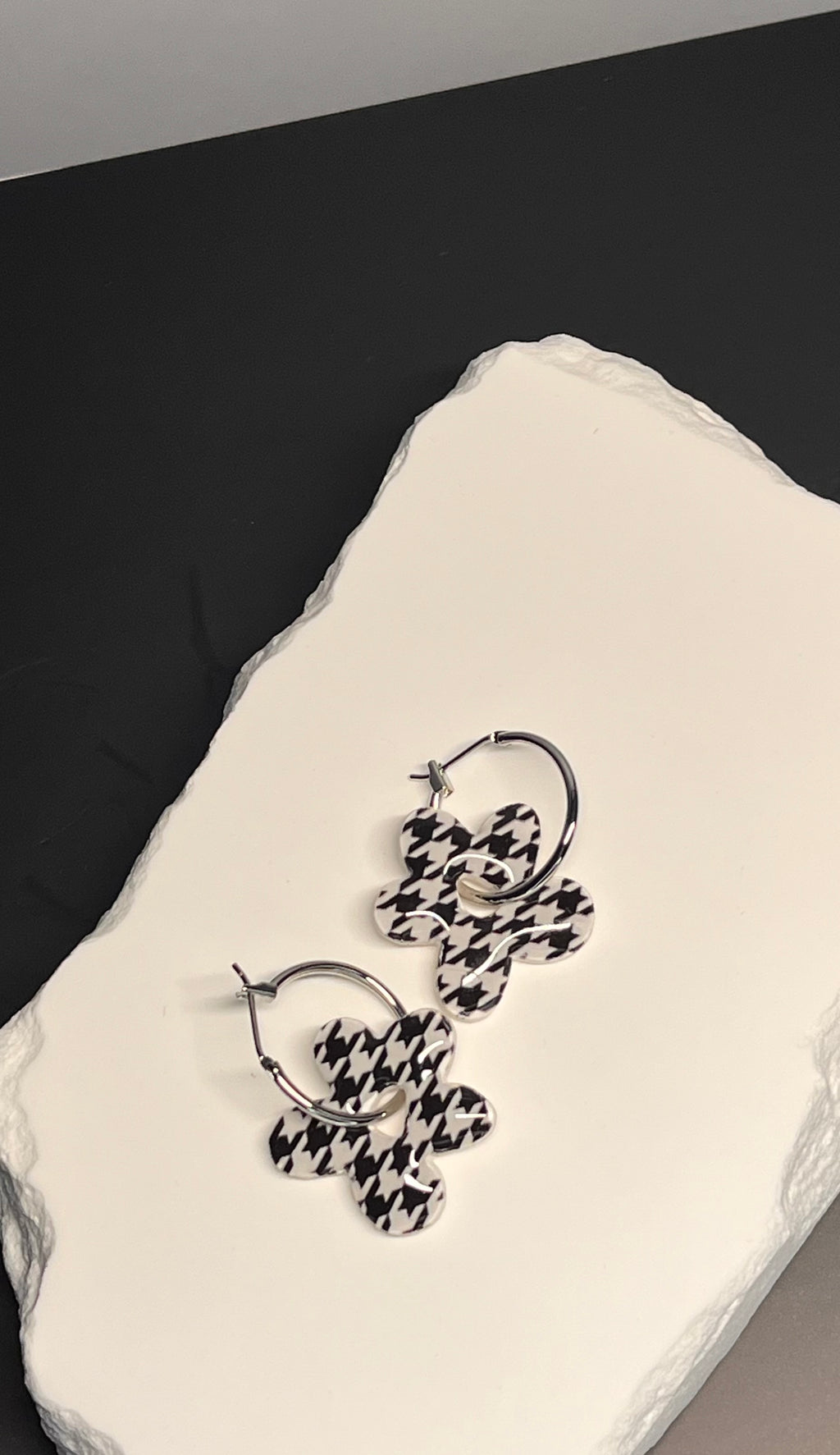 Black & White Polymer Clay Argyle Flower Hoops