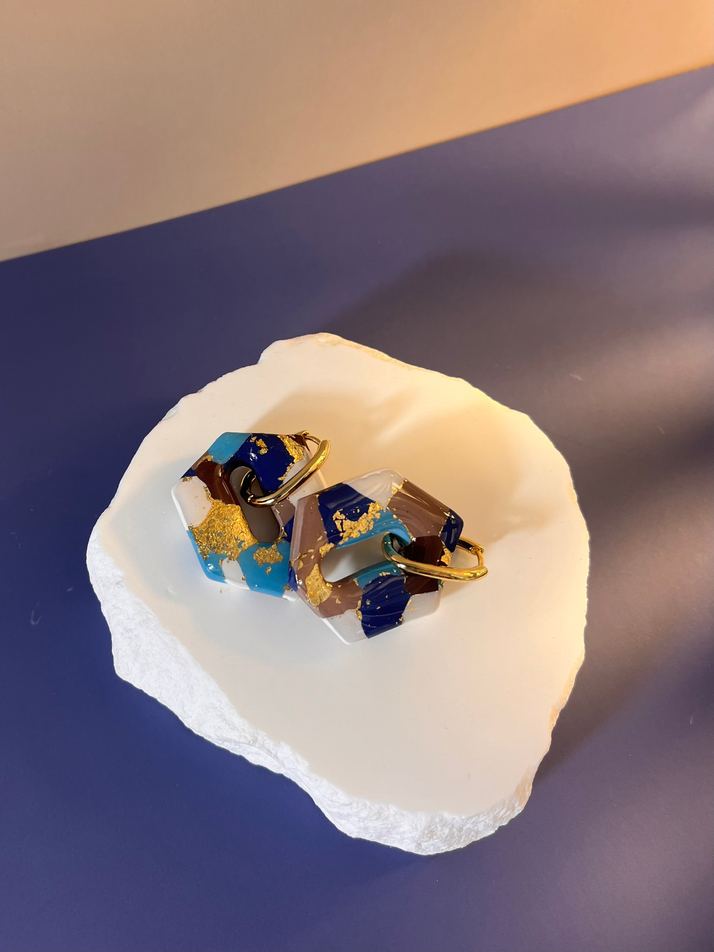 Blues with Browns Marbled Drop Earrings