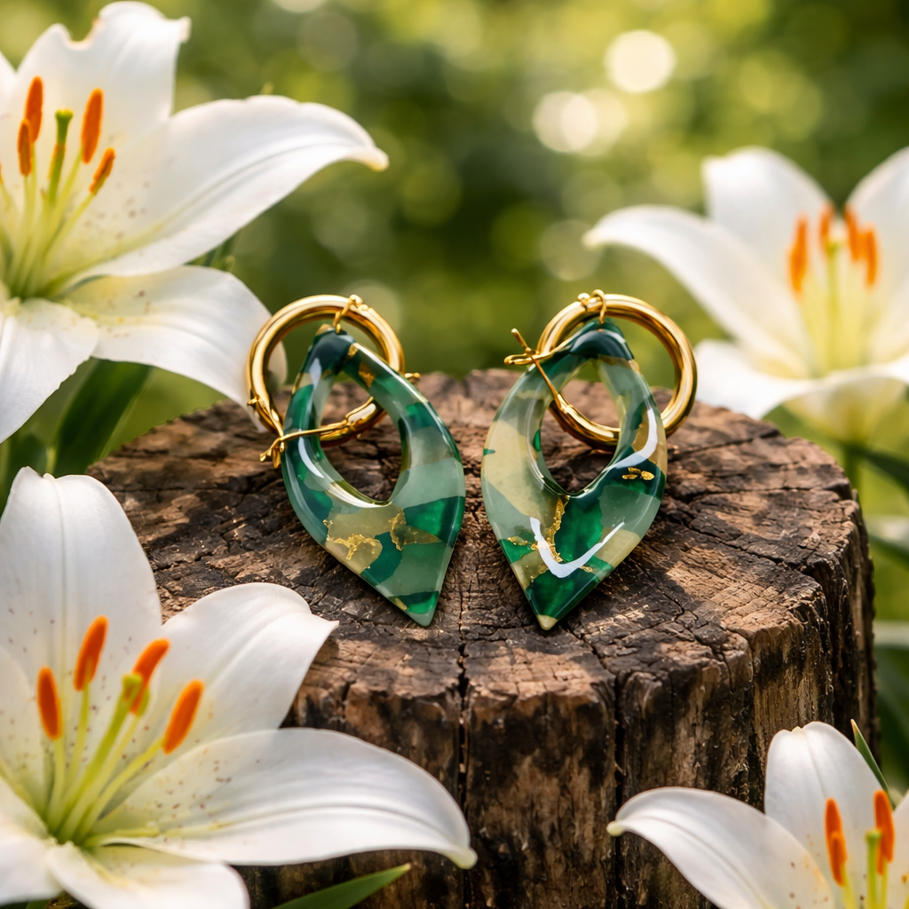 Green and Gold Polymer Clay Dangles