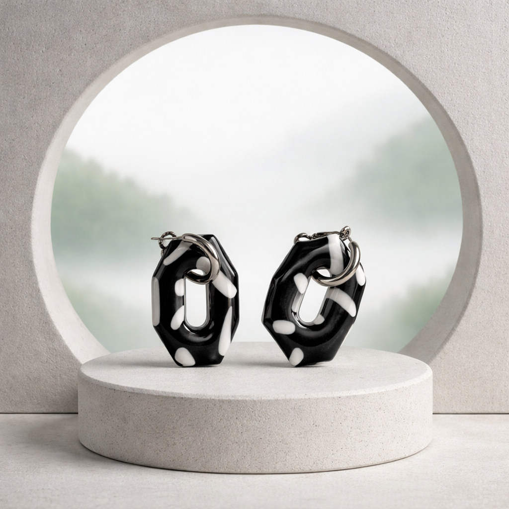 Black & White with Lines Polymer Clay Dangles