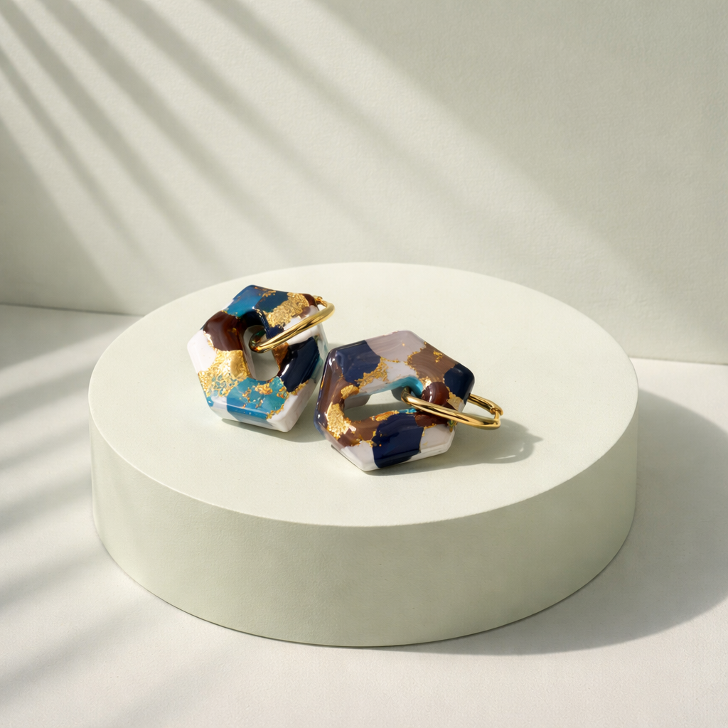 Blues with Browns Marbled Drop Earrings