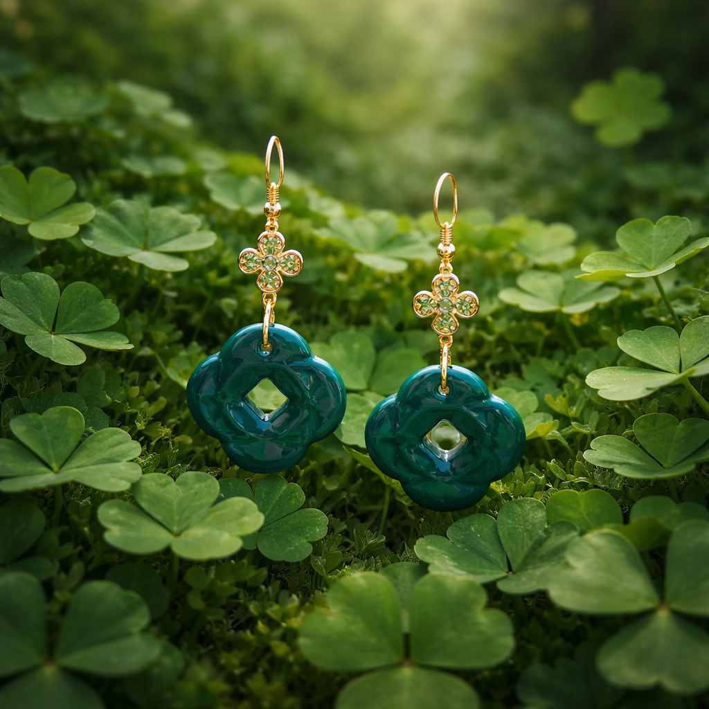 Celtic Clover with Green Shamrock Polymer Clay Dangles