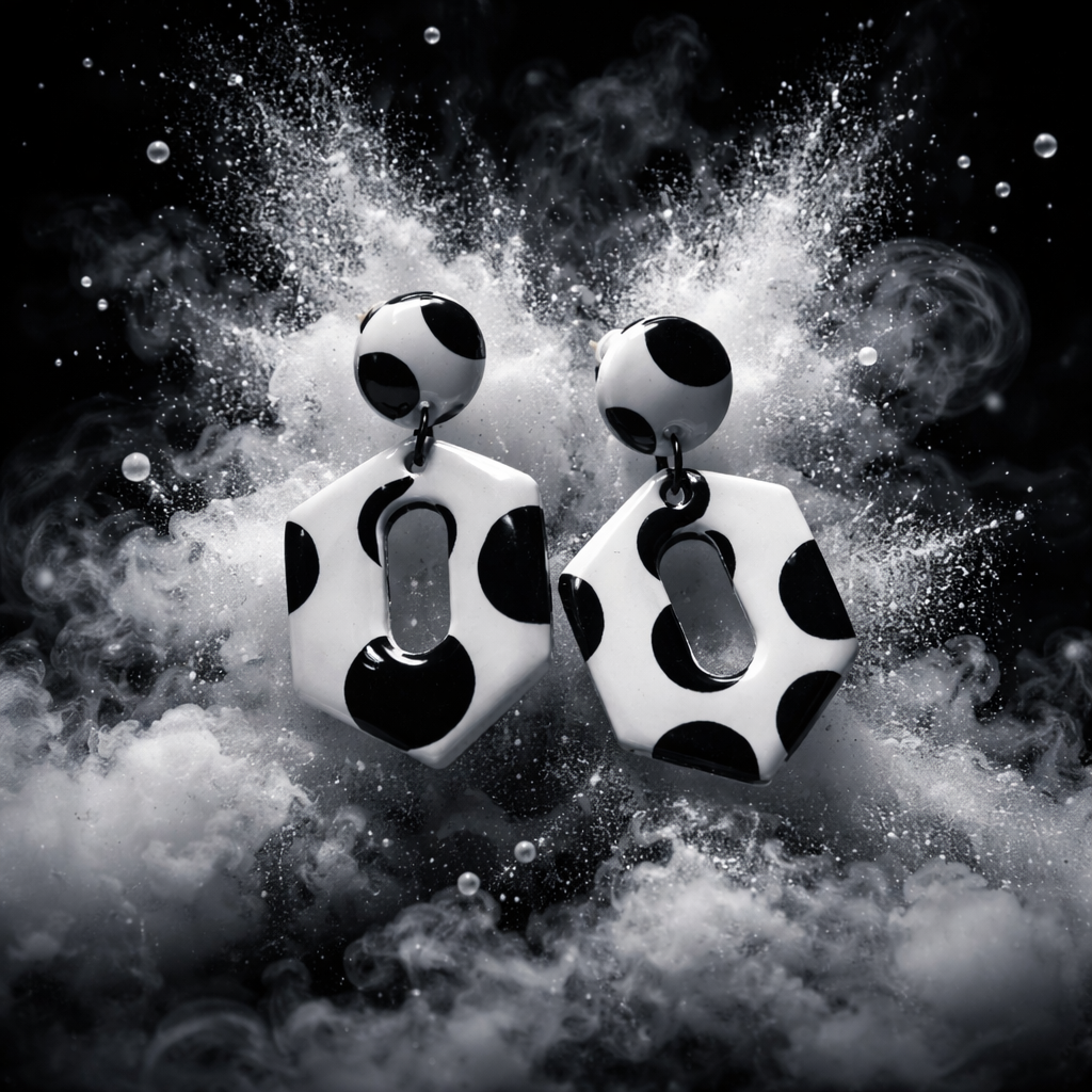 White & Black Polymer Clay Polka Dot Posts