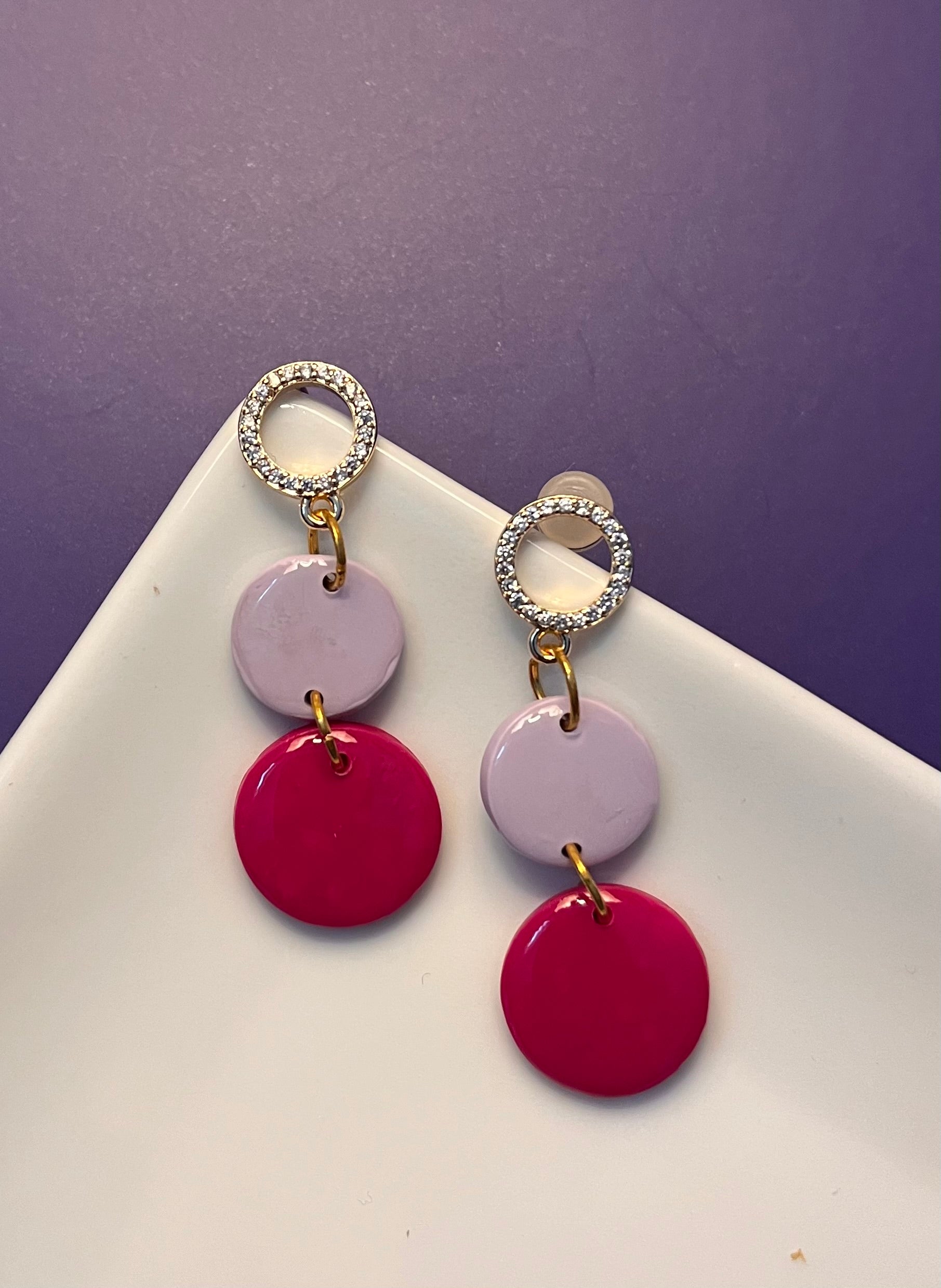 Purple and Pink CZ Circle Dangles